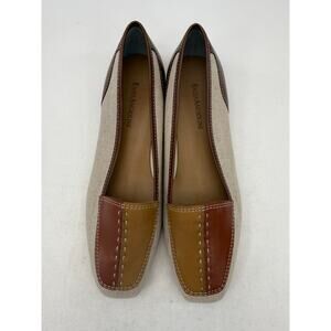 NEW Enzo Angiolini Liberty Leather Canvas Square Toe Loafers Size 8 Minimalist